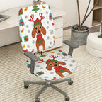2-Piece Christmas Dog Reindeer Snowflake Gift  Computer Chair Cover Set, Seat and Backrest