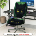 2-Piece Cute Black Cat Green Artistic Vibrant Halloween  Computer Chair Cover Set, Seat and Backrest