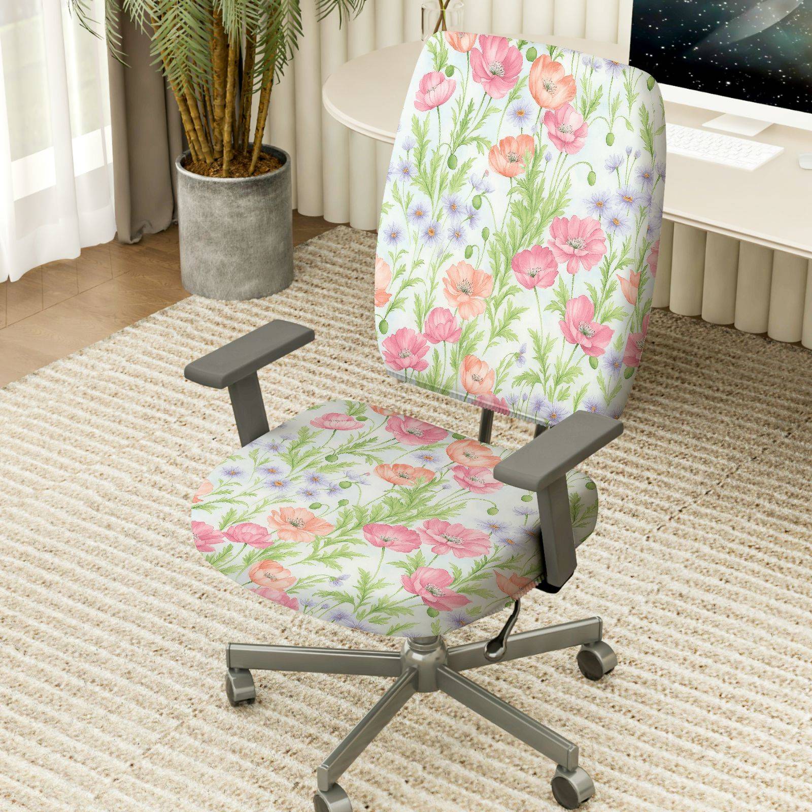 2-Piece Floral Blossom Pastel Spring Garden  Computer Chair Cover Set, Seat and Backrest