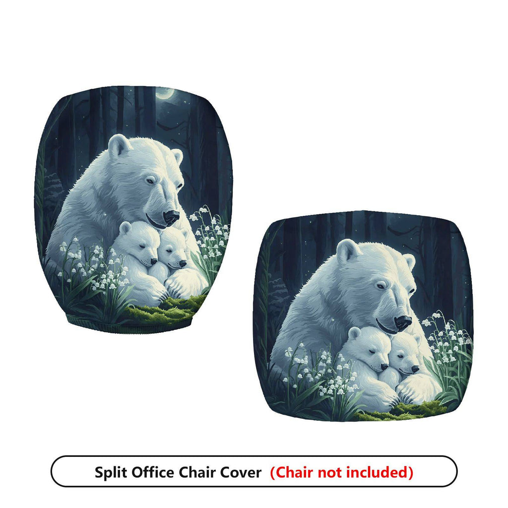 2-Piece Polar Bear Family Forest Night Scandinavian Christmas  Computer Chair Cover Set, Seat and Backrest