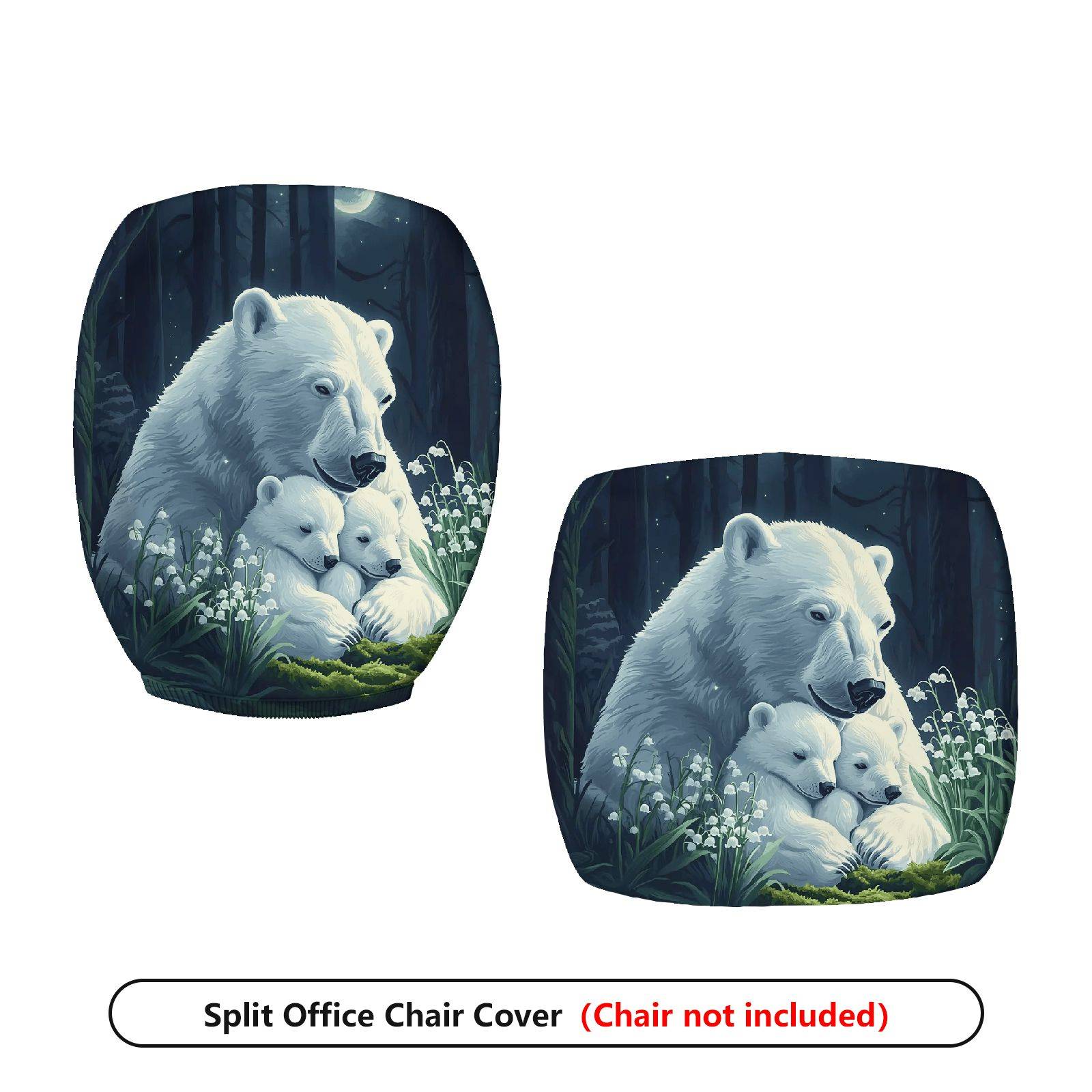 2-Piece Polar Bear Family Forest Night Scandinavian Christmas  Computer Chair Cover Set, Seat and Backrest