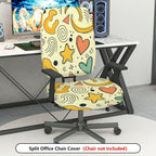 2-Piece Abstract Hearts Stars Swirls Yellow  Computer Chair Cover Set, Seat and Backrest