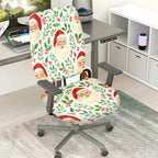 2-Piece Christmas Santa Claus Holly Berry Festive Decoration  Computer Chair Cover Set, Seat and Backrest