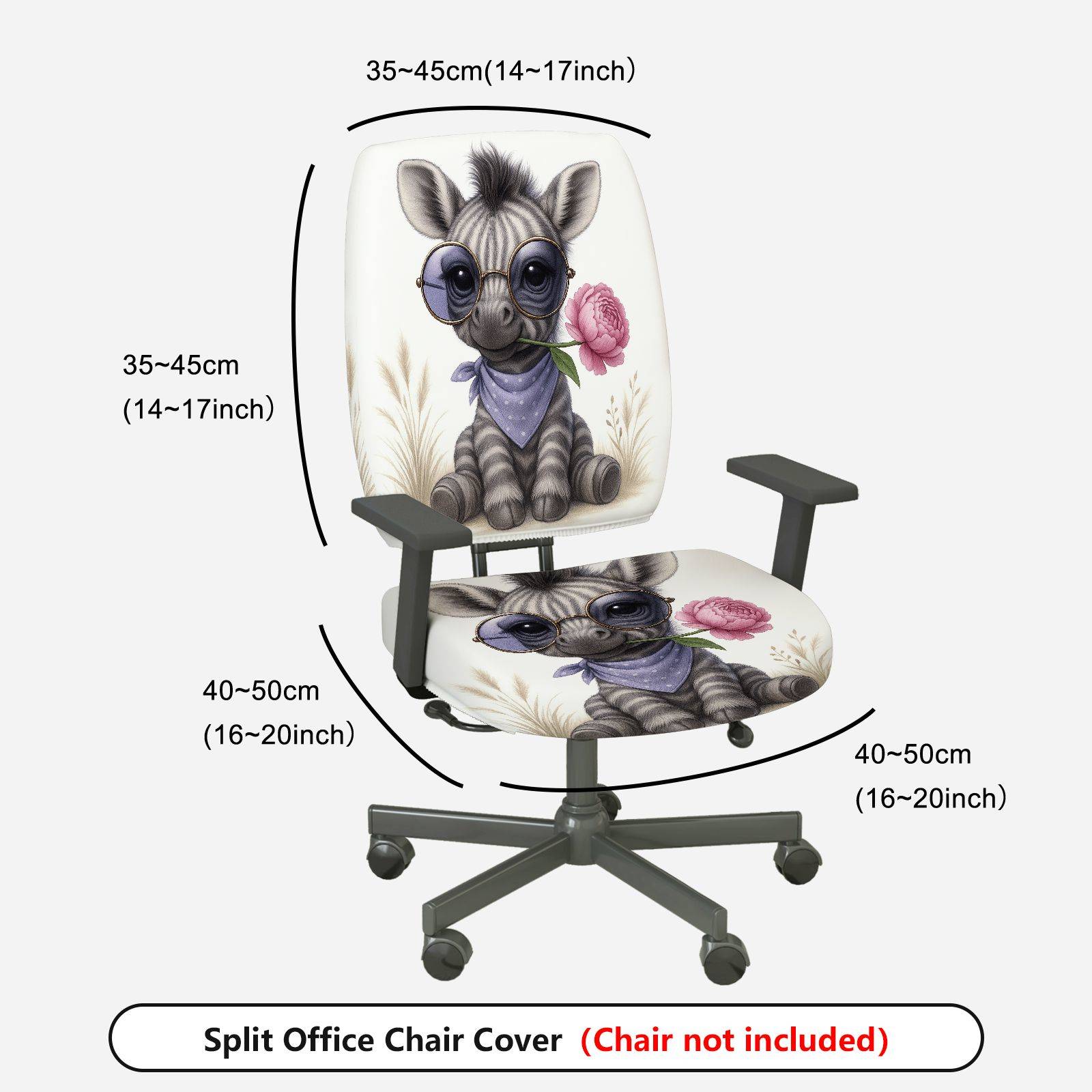 2-Piece Cute Animal Floral Pattern  Computer Chair Cover Set, Seat and Backrest