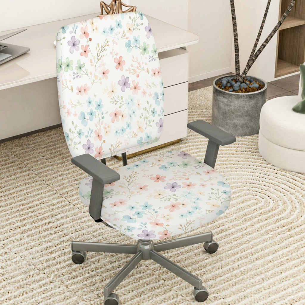 2-Piece Floral Pastel Botanical Pattern Spring Decor  Computer Chair Cover Set, Seat and Backrest