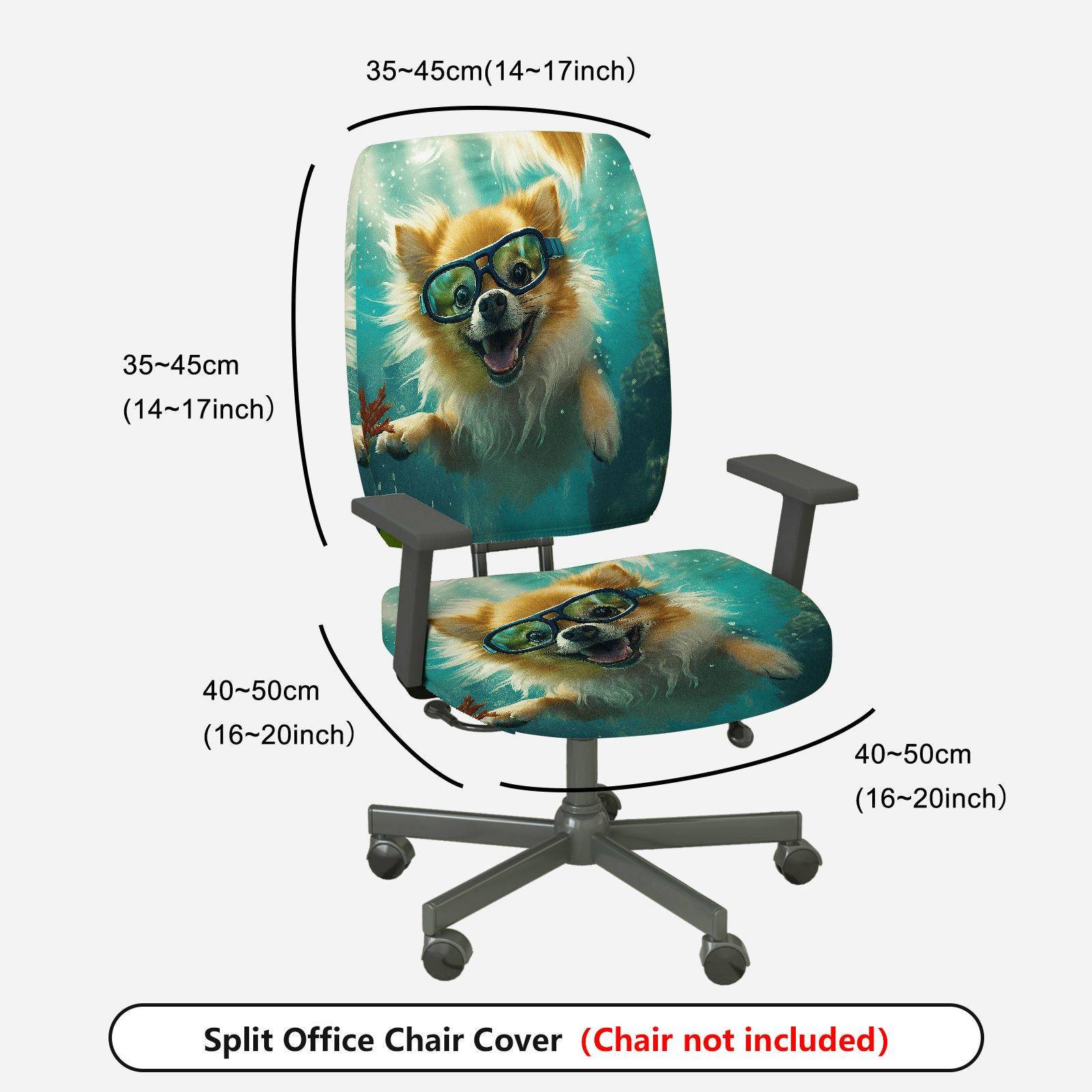 2-Piece Dog Underwater Fun Art Cute  Computer Chair Cover Set, Seat and Backrest