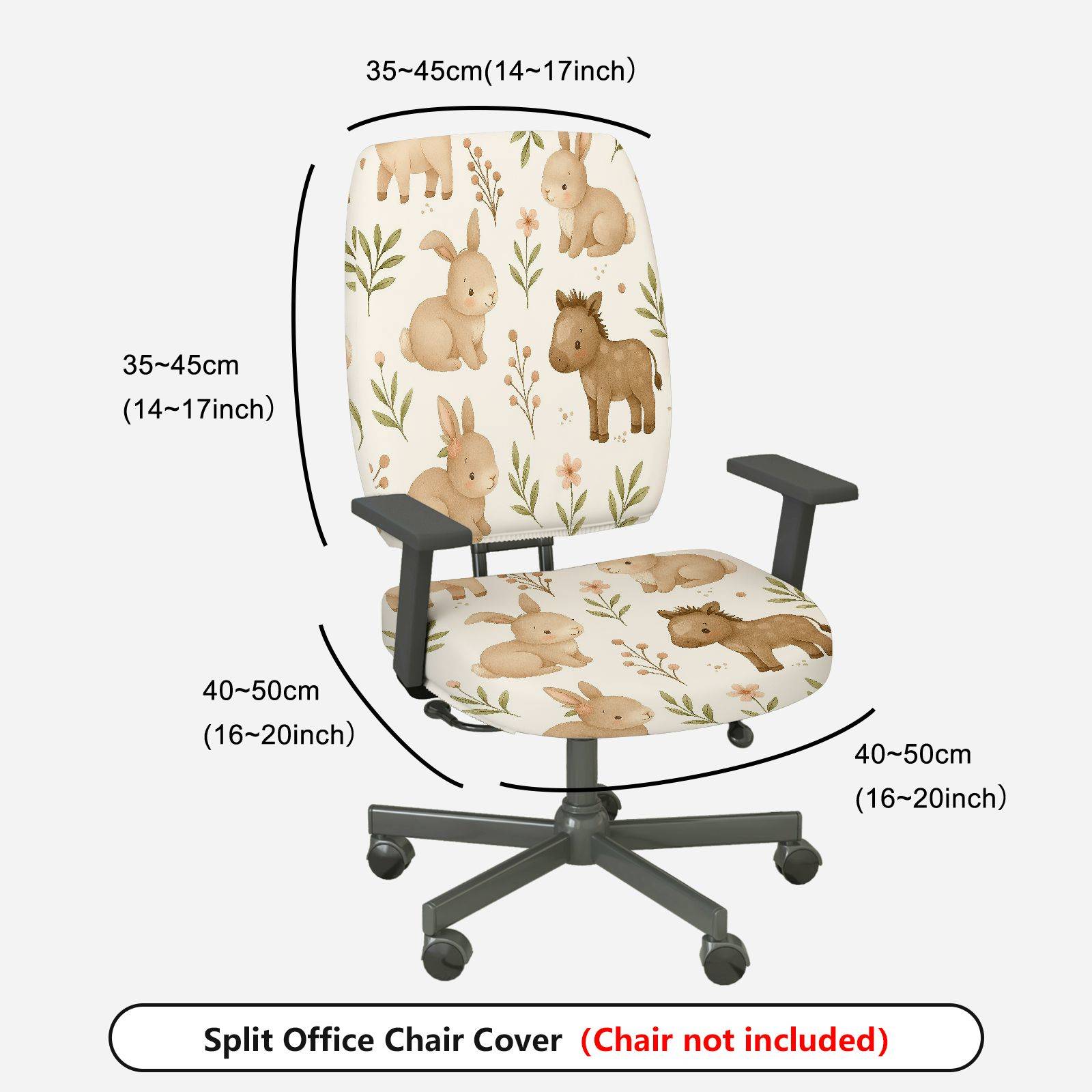 2-Piece Cute Animal Floral Beige Easter  Computer Chair Cover Set, Seat and Backrest