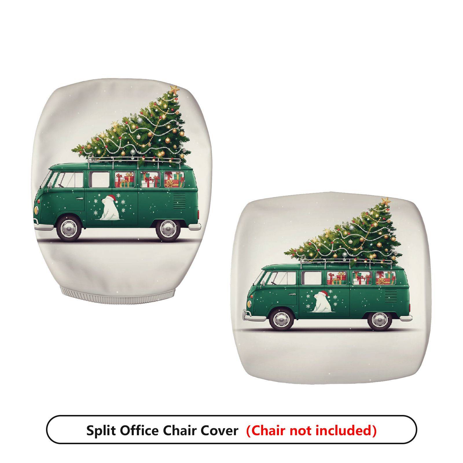 2-Piece Christmas Holiday Vintage Car Tree Dog Snow  Computer Chair Cover Set, Seat and Backrest