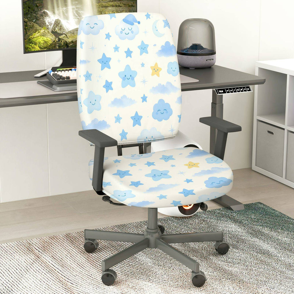 2-Piece Cute Sky Star Cloud Moon  Computer Chair Cover Set, Seat and Backrest