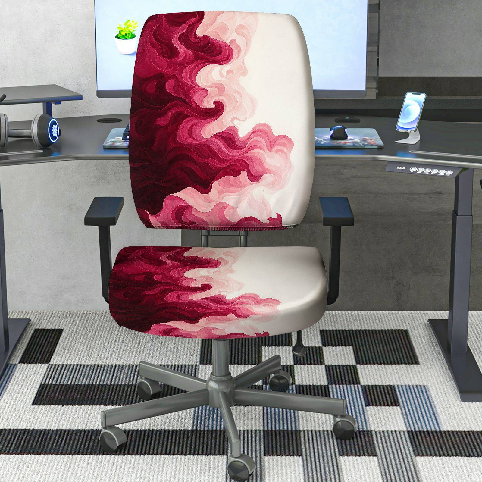 2-Piece Abstract Swirl Marble Red Modern  Computer Chair Cover Set, Seat and Backrest