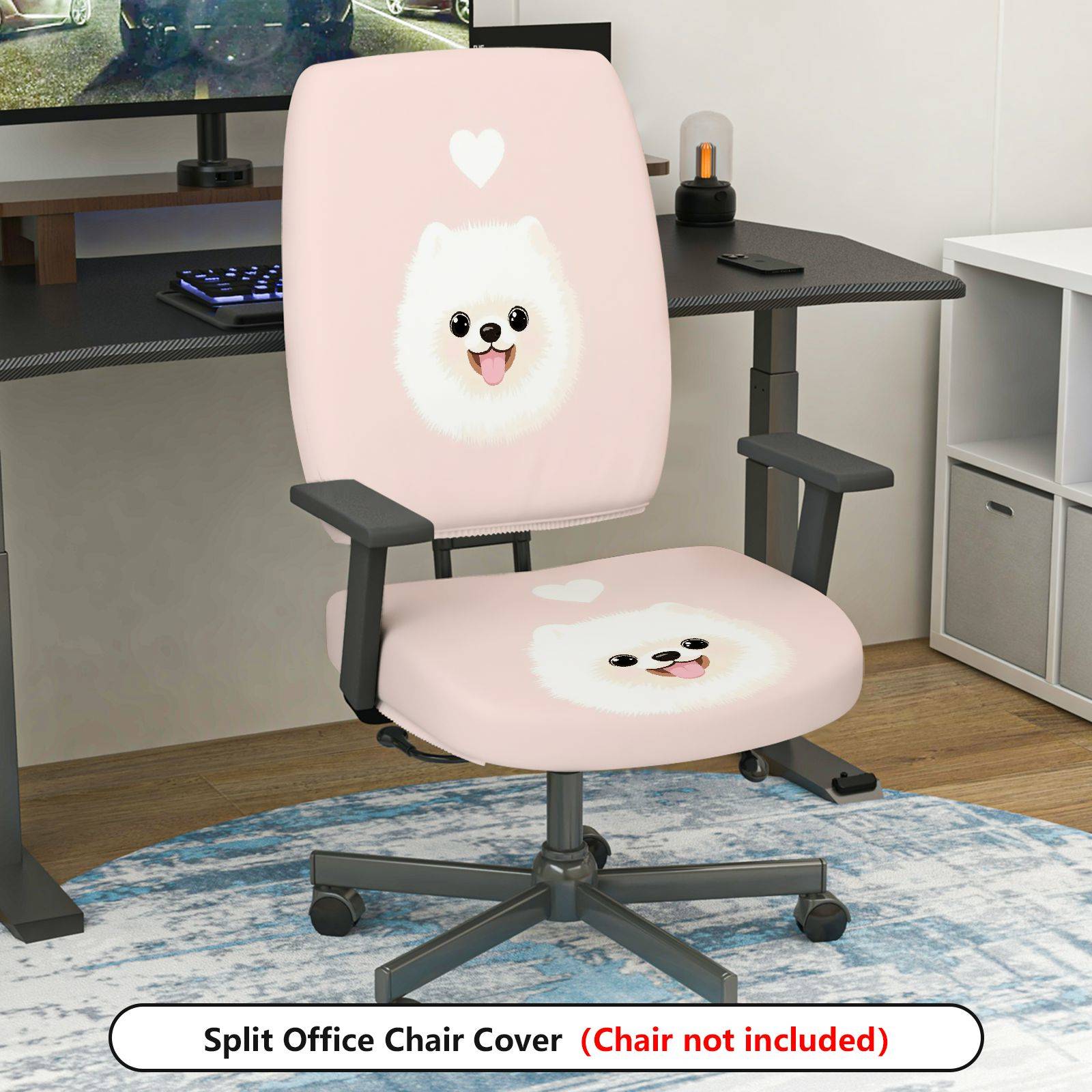 2-Piece Cute Dog Heart Pink Print  Computer Chair Cover Set, Seat and Backrest