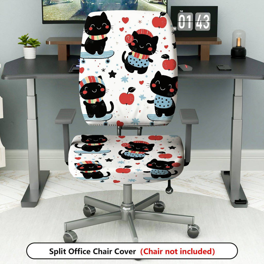 2-Piece Cute Cat Apple Heart Star  Computer Chair Cover Set, Seat and Backrest