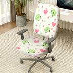 2-Piece Cute Frog Heart Flower  Computer Chair Cover Set, Seat and Backrest