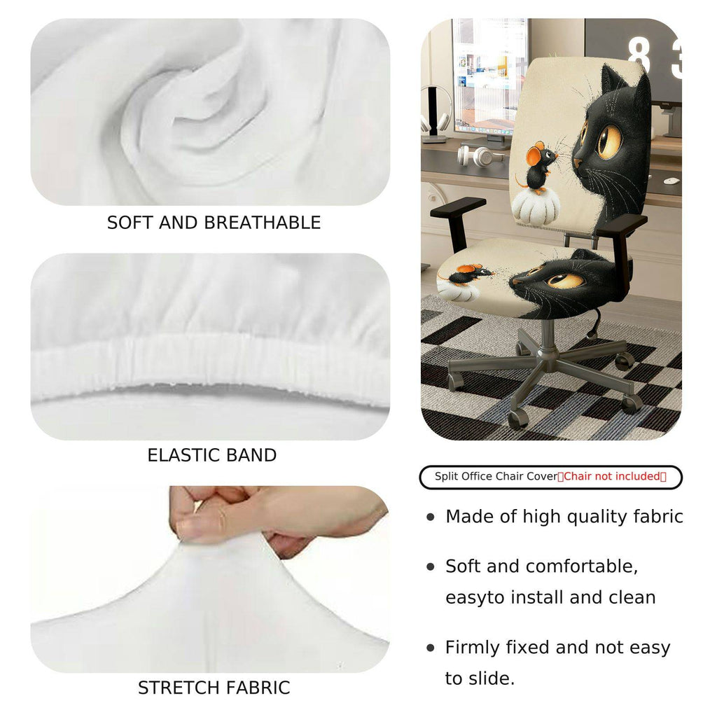 2-Piece Cat Mouse Fun Cute Animal  Computer Chair Cover Set, Seat and Backrest