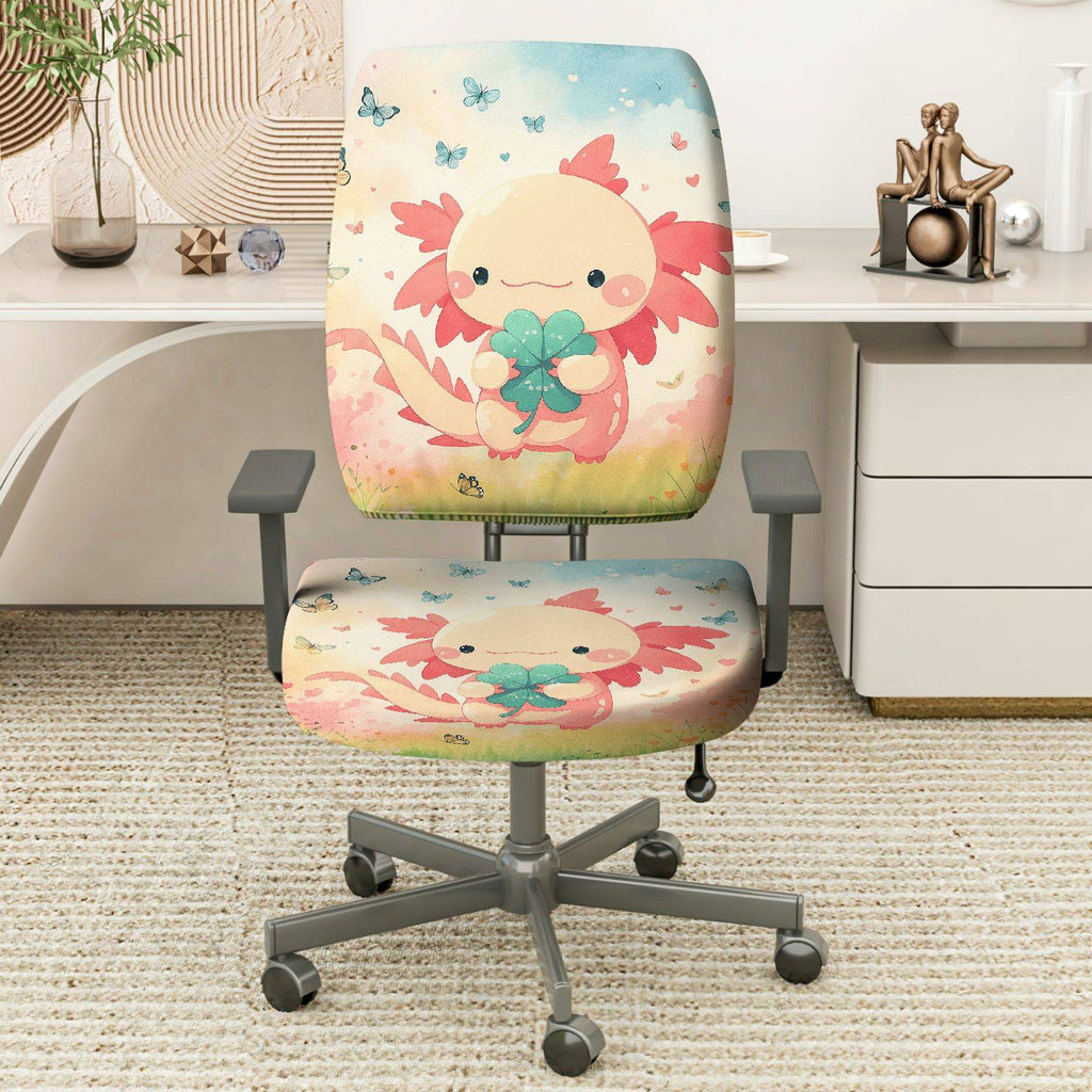 2-Piece Cute Axolotl Clover Flowers Butterflies  Computer Chair Cover Set, Seat and Backrest