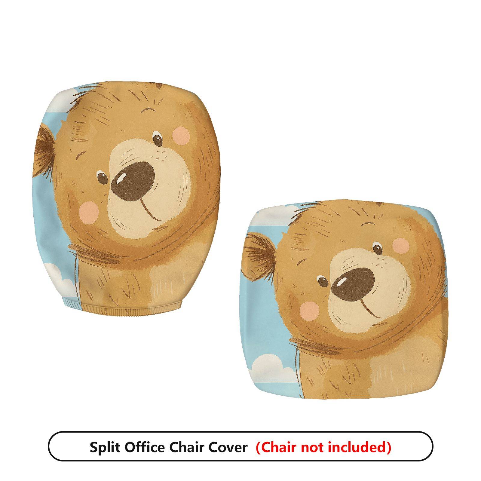 2-Piece Cute Bear Cloud Sky Fun  Computer Chair Cover Set, Seat and Backrest