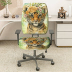 2-Piece Cute Floral Tiger Nature Art  Computer Chair Cover Set, Seat and Backrest
