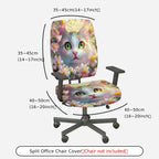2-Piece Cute Cat Floral Spring Green Eyes Fantasy  Computer Chair Cover Set, Seat and Backrest