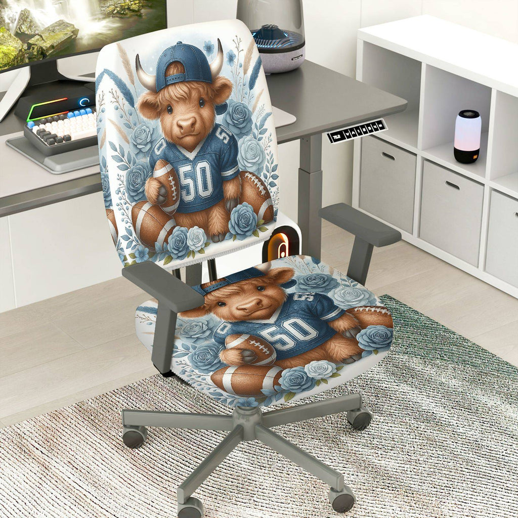 2-Piece Football Buffalo Flowers Sports Animal  Computer Chair Cover Set, Seat and Backrest