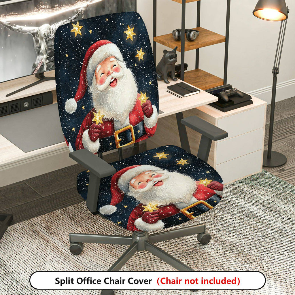2-Piece Santa Claus Christmas Stars Pattern  Computer Chair Cover Set, Seat and Backrest