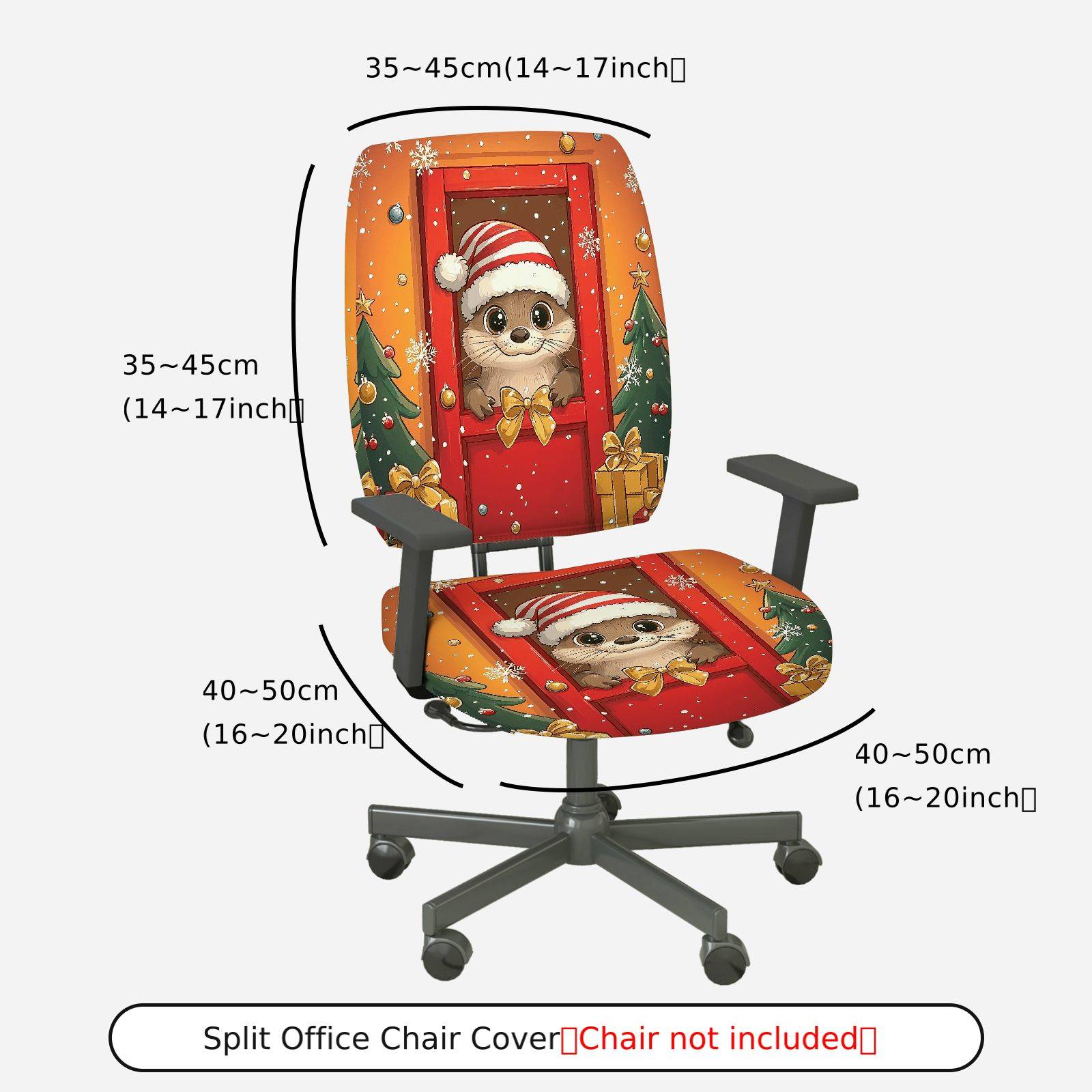 2-Piece Christmas festival home decor snowflake Santa front door  Computer Chair Cover Set, Seat and Backrest