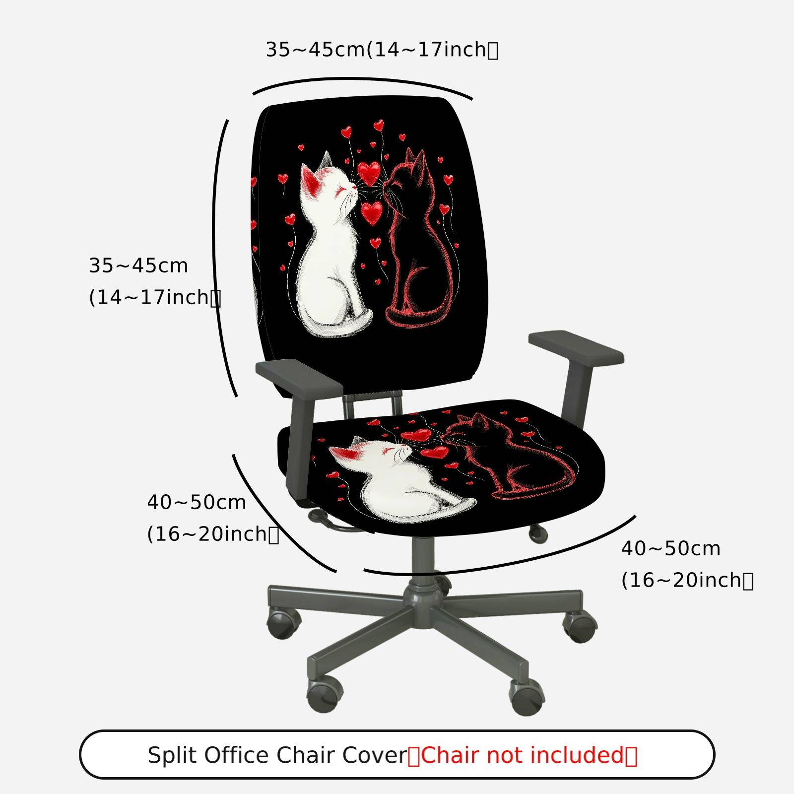 2-Piece Romantic Cats Love Hearts Valentine  Computer Chair Cover Set, Seat and Backrest