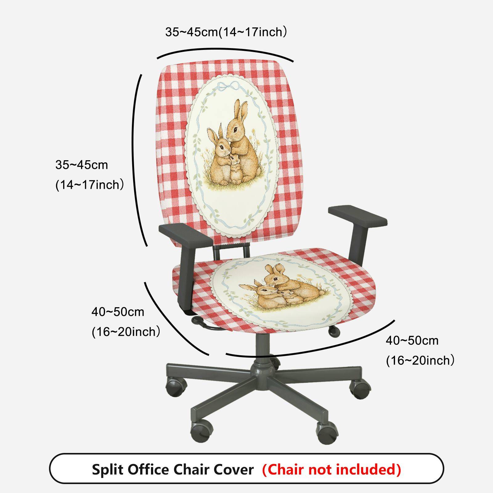 2-Piece Cute Bunny Red Plaid Spring Easter  Computer Chair Cover Set, Seat and Backrest