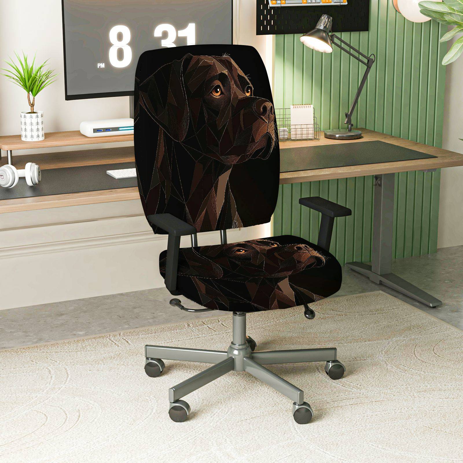 2-Piece Geometric Dog Art Stylish Modern Unique Creative  Computer Chair Cover Set, Seat and Backrest