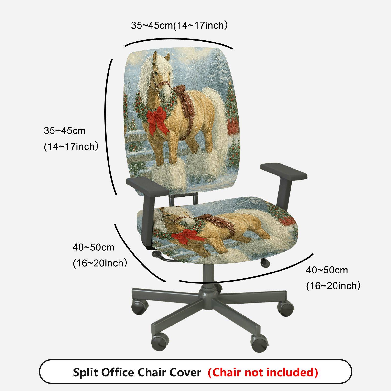 2-Piece Horse Christmas Winter Snow Holiday  Computer Chair Cover Set, Seat and Backrest