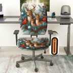 2-Piece Christmas Deer Cardinal Berry Snow Decor  Computer Chair Cover Set, Seat and Backrest