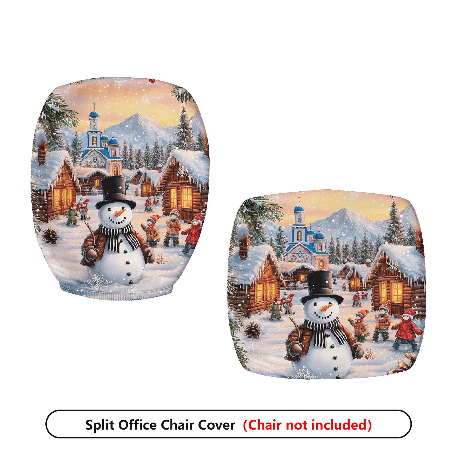 2-Piece Christmas Snowman Winter Village Festival Scene  Computer Chair Cover Set, Seat and Backrest