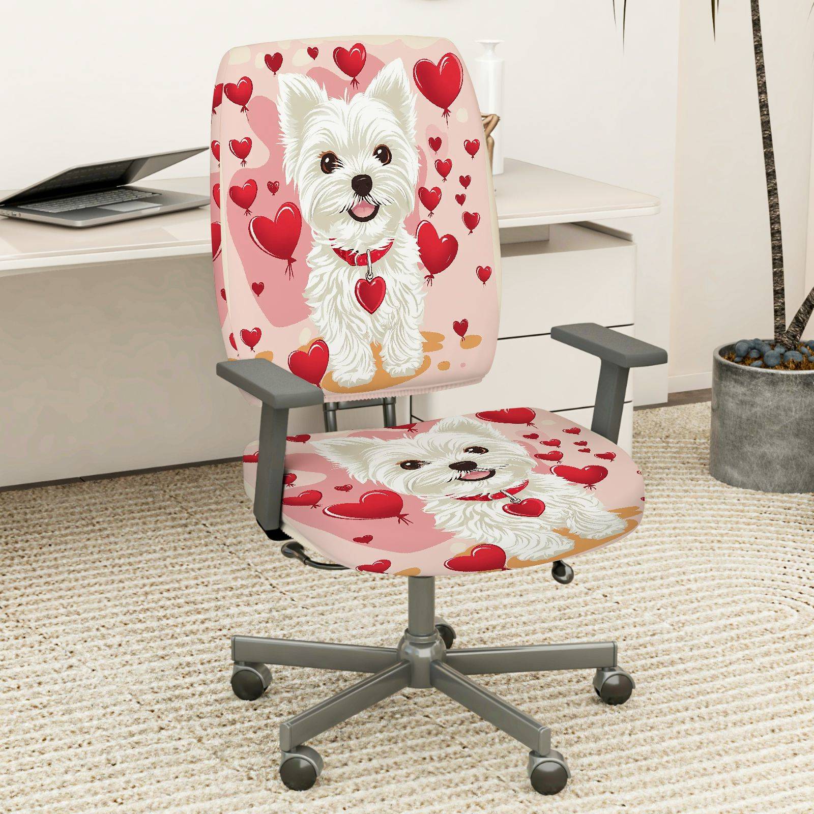 2-Piece Cute Valentine Dog Heart Love Romantic  Computer Chair Cover Set, Seat and Backrest