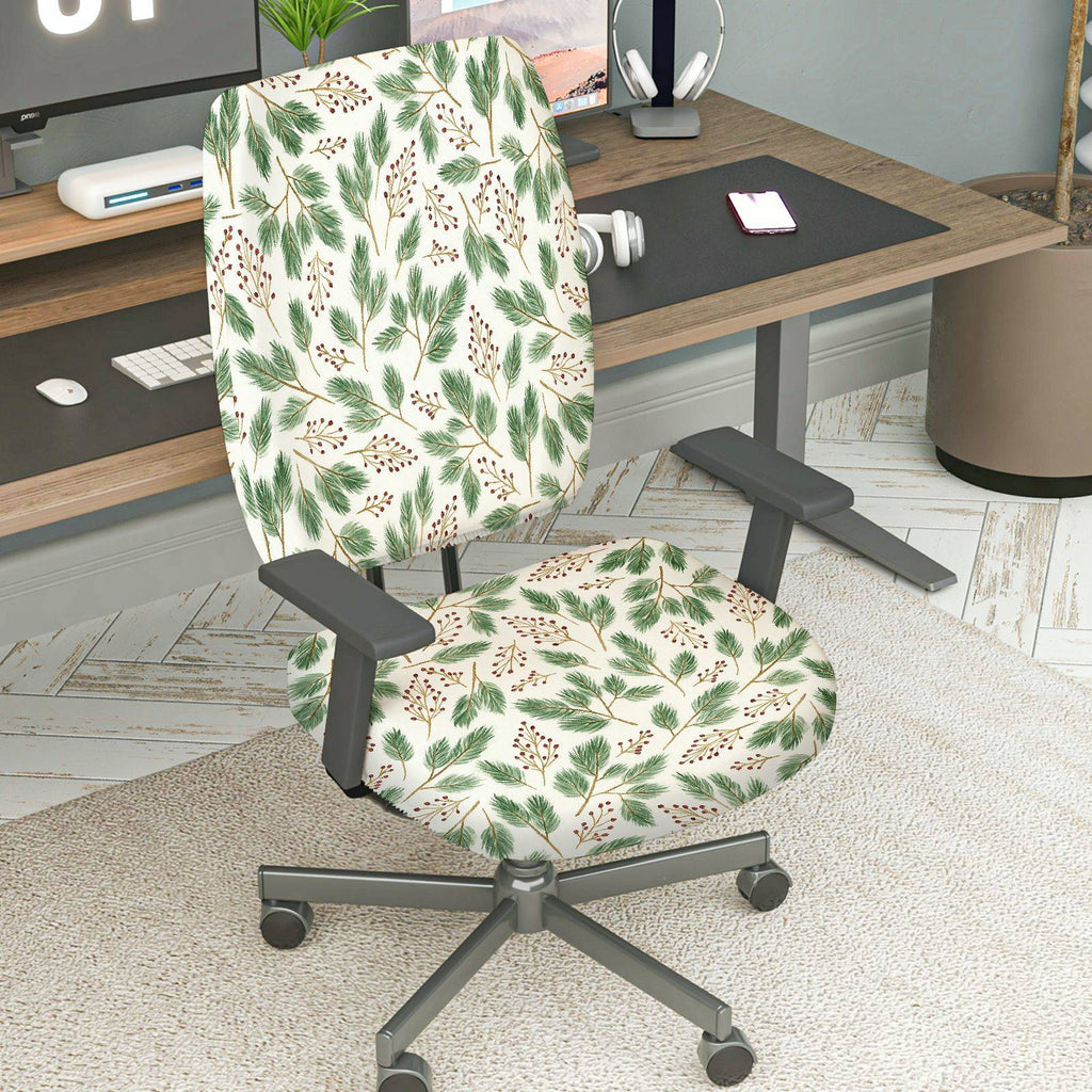 2-Piece Christmas Floral Leaf Pattern Holiday  Computer Chair Cover Set, Seat and Backrest