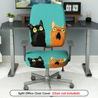 2-Piece Cute Cat Pattern Colorful Fun Whimsical Unique  Computer Chair Cover Set, Seat and Backrest