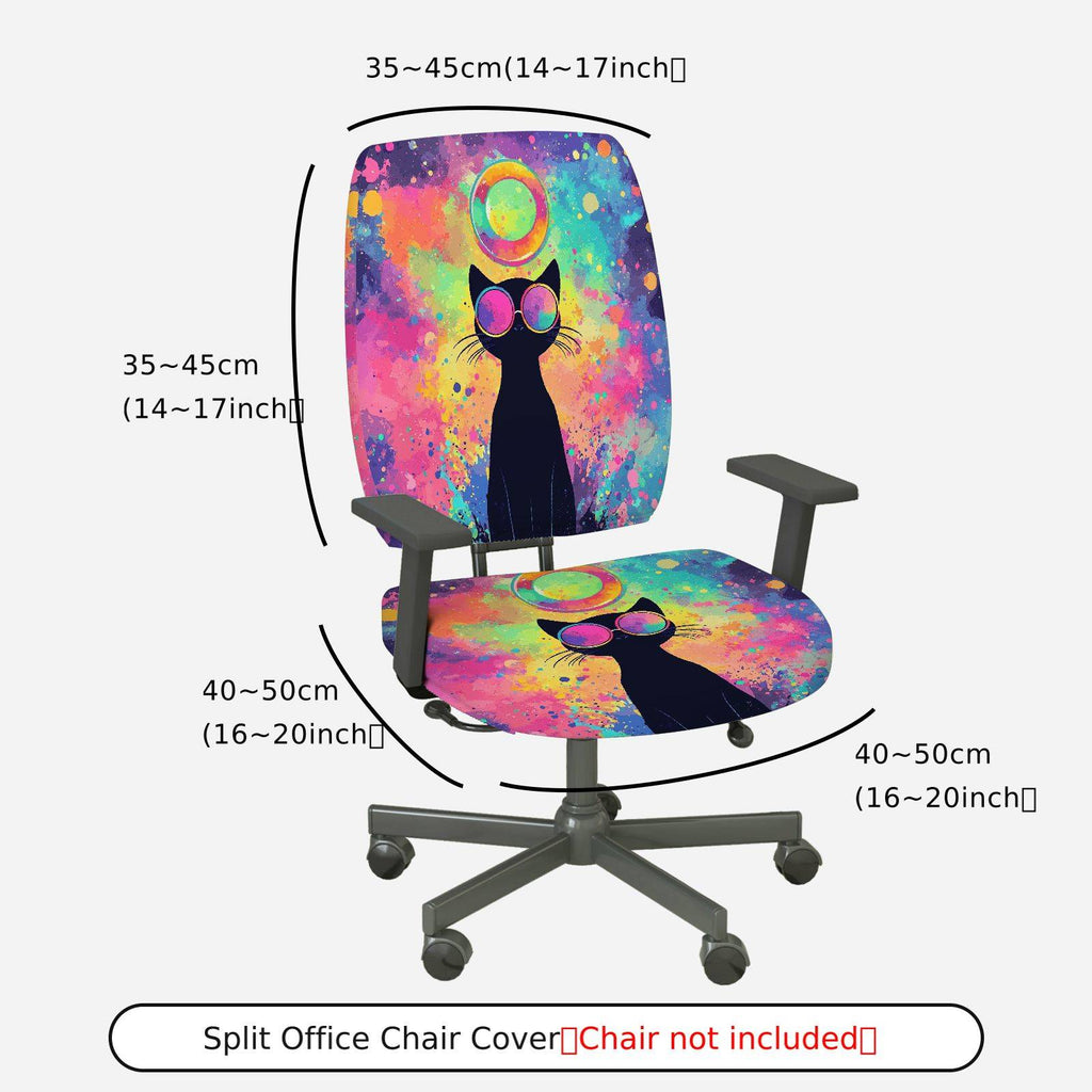 2-Piece Colorful Cat Funky Artistic Stylish  Computer Chair Cover Set, Seat and Backrest