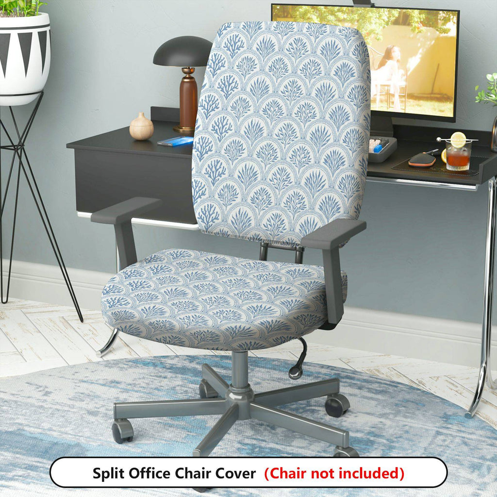 2-Piece Abstract Art Navy Geometric Coral Ocean  Computer Chair Cover Set, Seat and Backrest