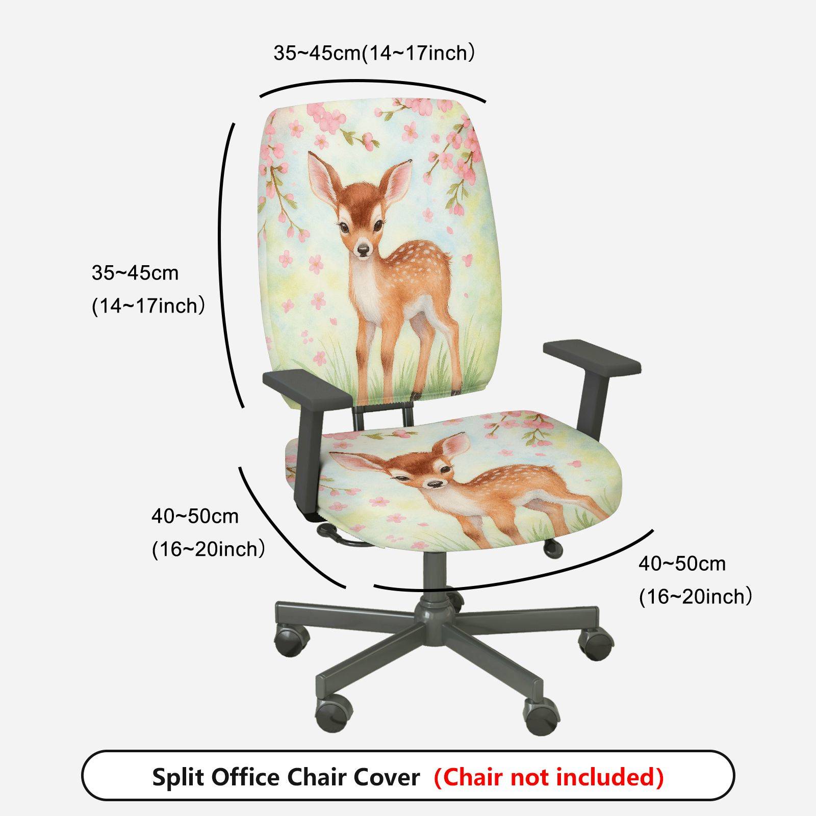 2-Piece Cute Deer Nature Floral Pastoral Spring  Computer Chair Cover Set, Seat and Backrest
