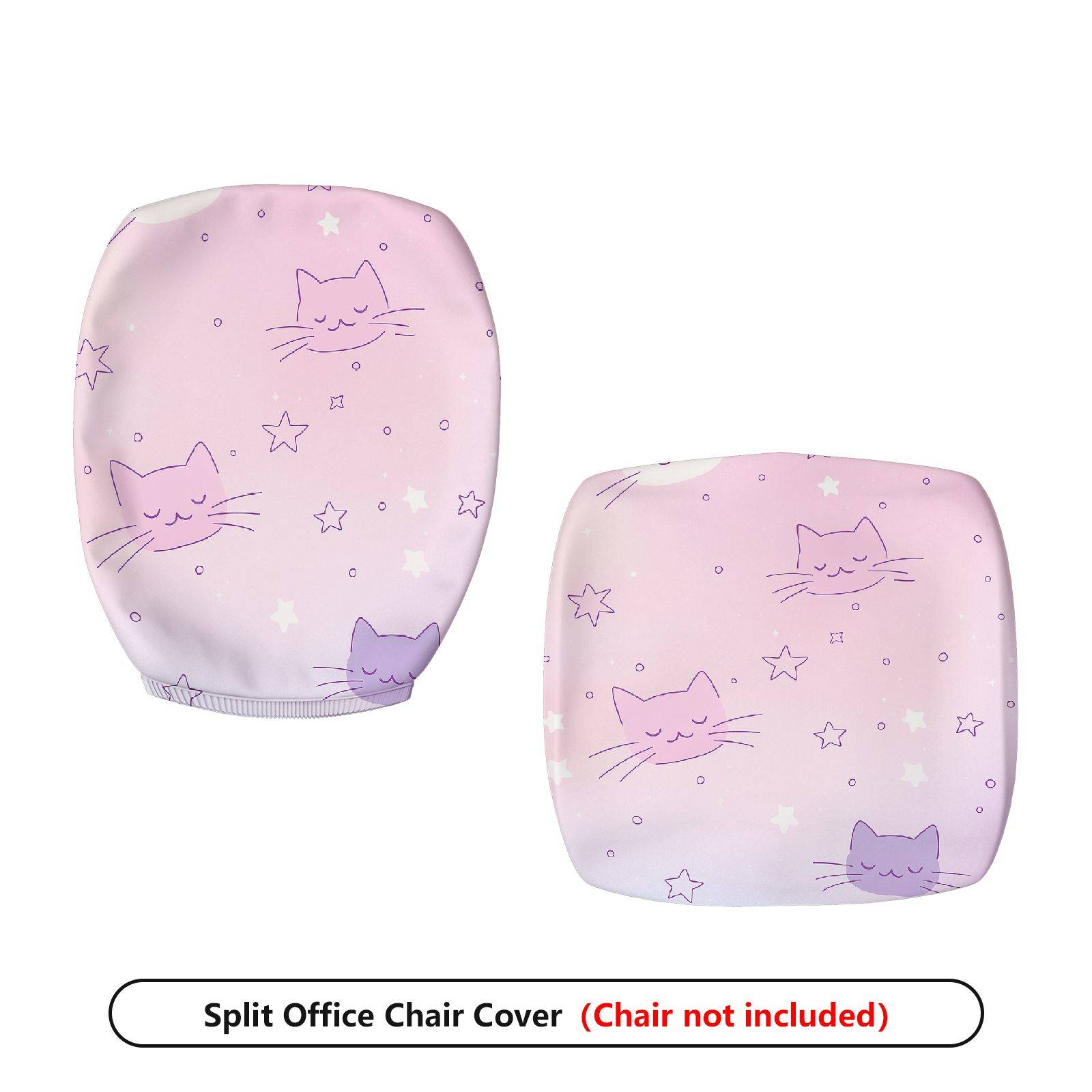 2-Piece Pink Cute Cat Star Pattern  Computer Chair Cover Set, Seat and Backrest