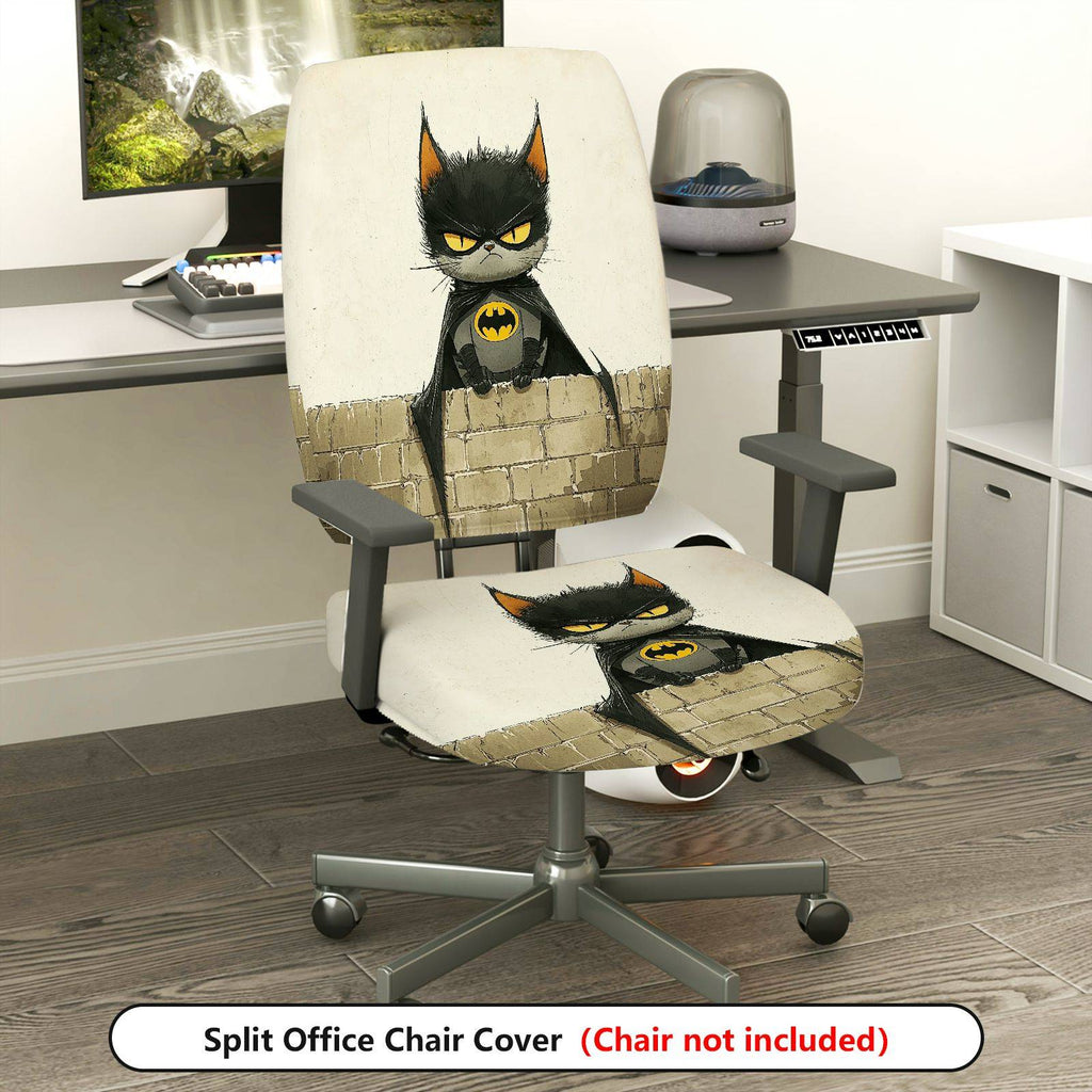 2-Piece Cat Batman Black Fun Creative  Computer Chair Cover Set, Seat and Backrest