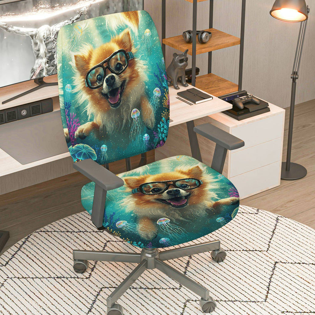 2-Piece Fun Ocean Animal Dog Glasses  Computer Chair Cover Set, Seat and Backrest