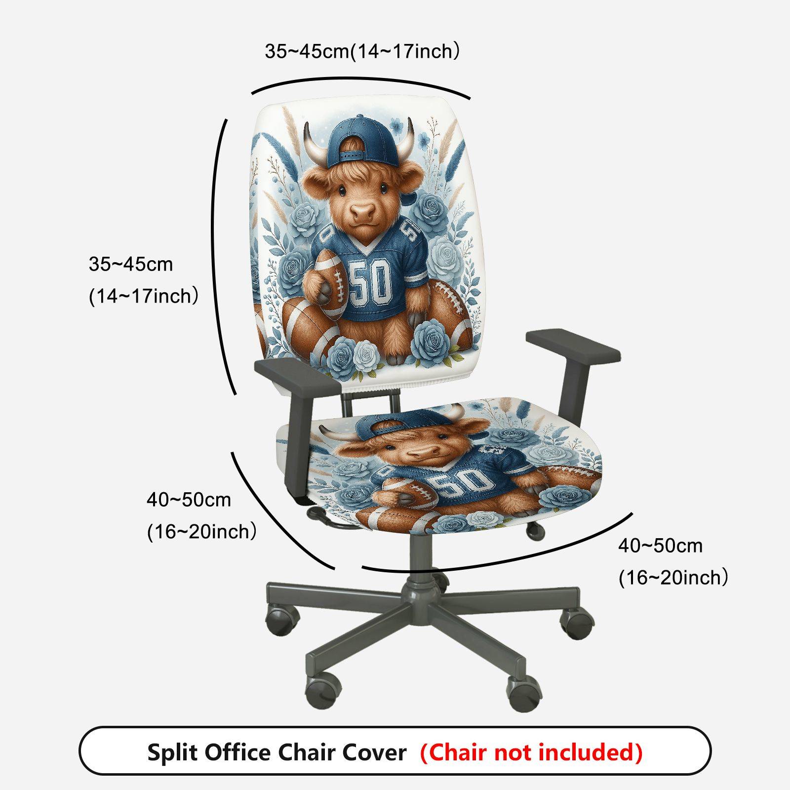2-Piece Football Buffalo Flowers Sports Animal  Computer Chair Cover Set, Seat and Backrest