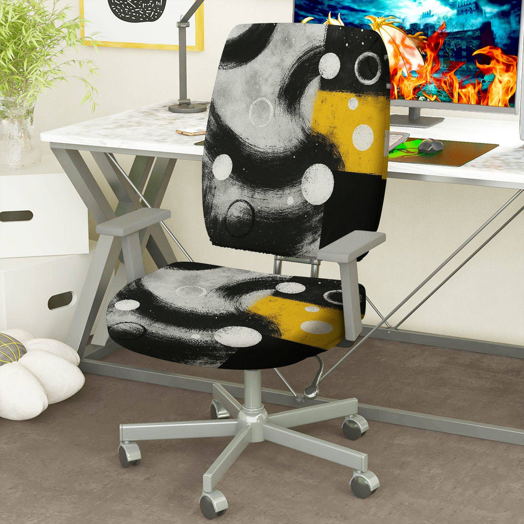 2-Piece Abstract Modern Artistic Moon Star Universe  Computer Chair Cover Set, Seat and Backrest