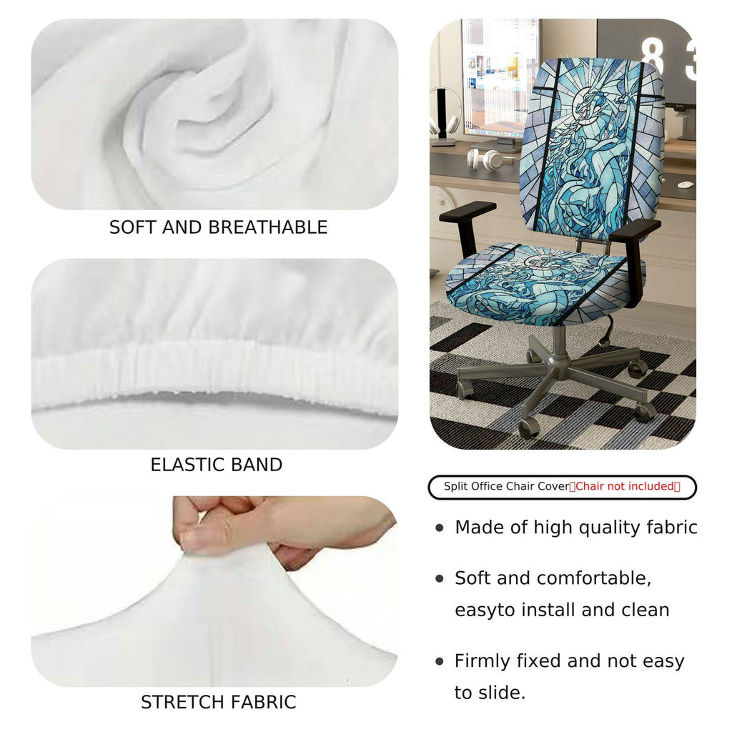 2-Piece Abstract Geometric Art Stained Glass Unicorn Blue  Computer Chair Cover Set, Seat and Backrest