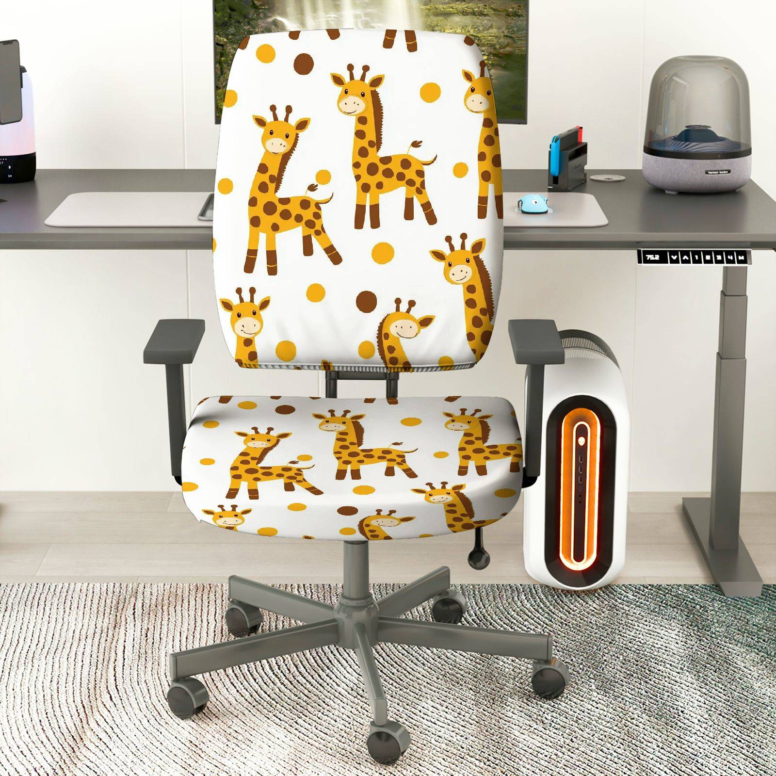 2-Piece Cute Giraffe Print Yellow Spot  Computer Chair Cover Set, Seat and Backrest