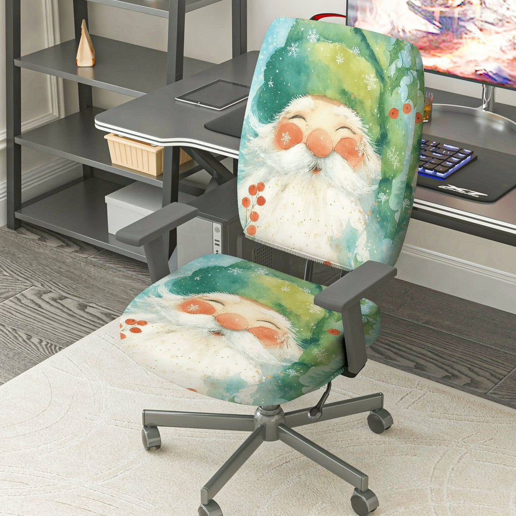 2-Piece Christmas Winter Santa Claus Snowflakes Festive Decorative  Computer Chair Cover Set, Seat and Backrest
