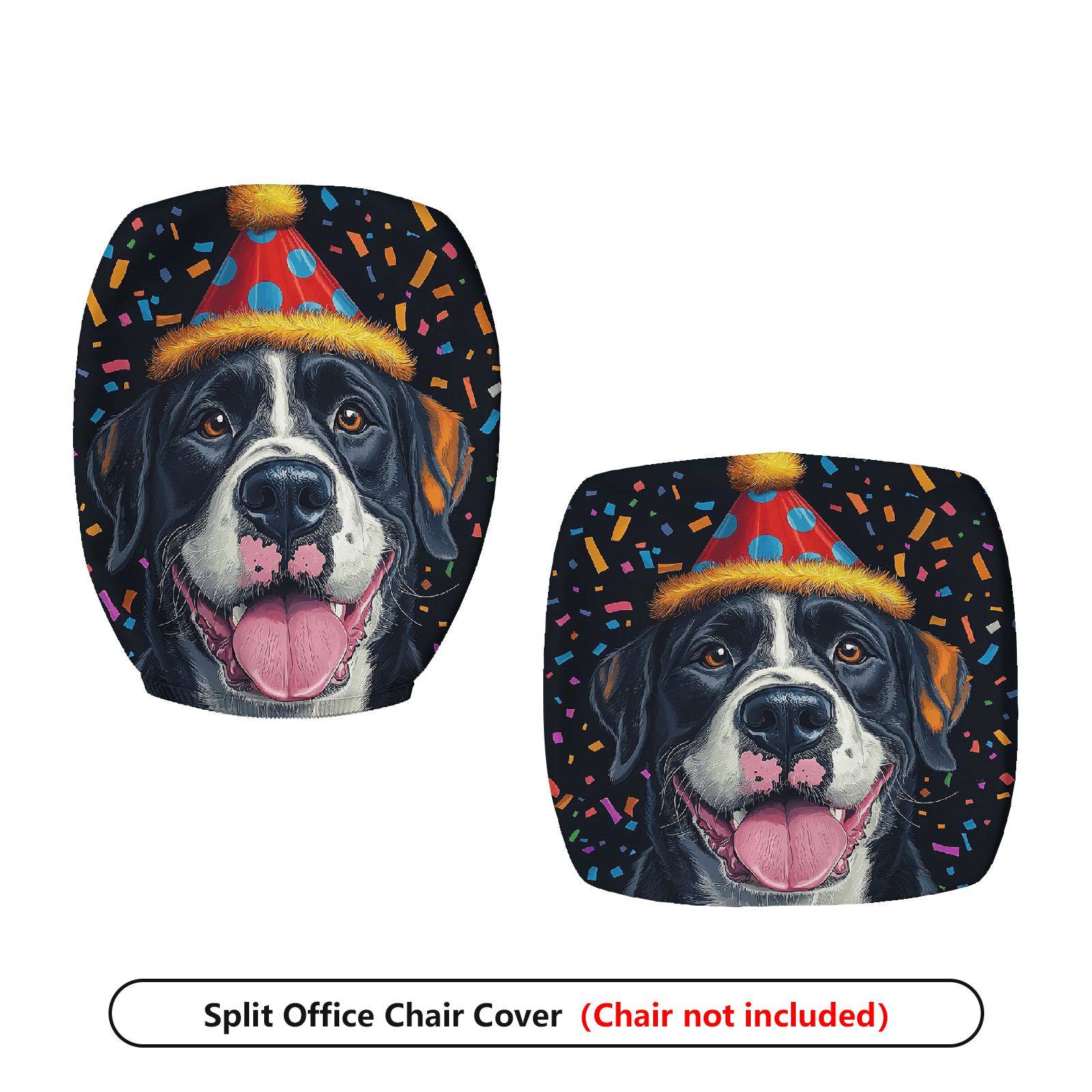 2-Piece Dog Party Hat Happy Celebration Cheerful Joyful  Computer Chair Cover Set, Seat and Backrest