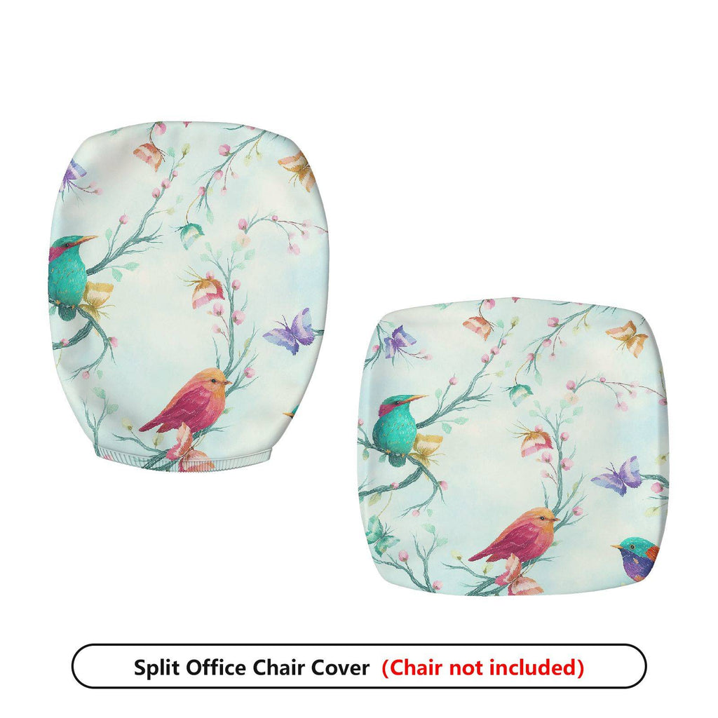 2-Piece Colorful Bird Flower  Computer Chair Cover Set, Seat and Backrest