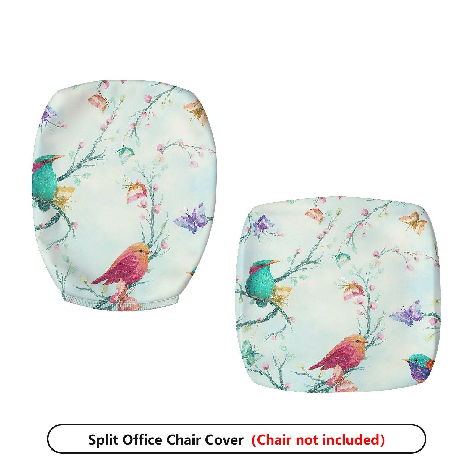 2-Piece Colorful Bird Flower  Computer Chair Cover Set, Seat and Backrest