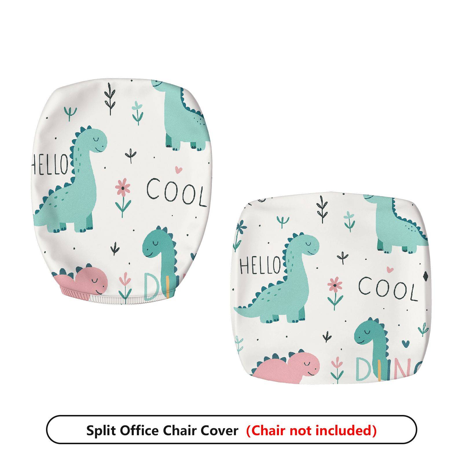 2-Piece Cute Dinosaur Pattern Colorful Fun Playful  Computer Chair Cover Set, Seat and Backrest