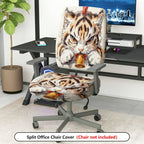 2-Piece Animal Cat Bell Drawn Pattern  Computer Chair Cover Set, Seat and Backrest